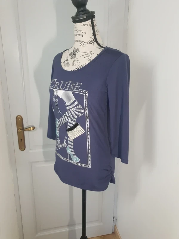 T-shirt bleu / violet avec motif strass Bréal – Taille 1 (36 / 38) – photo 6